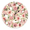 Wall Clocks Pink Peony Flower Clock Large Modern Kitchen Dinning Round Bedroom Silent Hanging Watch