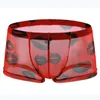 Mutande Intimo sexy Boxer da uomo Mutandine a rete trasparente Uomo Stampa Labbra Traspirante Borsa a vita bassa Uomo Cueca Calzoncillo