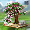 Blokken Mini Boomhut Bouwstenen DIY Roze Kersenbloesem Plant Bloem en Gras Model Ornamenten kinderen Gemonteerd Speelgoed Gift R230718