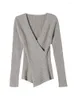 Damenpullover 2023 Cross Big V-Ausschnitt Slim Sweater Pit Strip Gestricktes Bottoming Shirt Herbst und Winter Langarm-Top-Kleidung