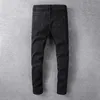 Men's Jeans Men Luxury Pink Bandanna Patchwork Biker Black Stretch Denim Holes Ripped Skinny Pants Plus Size 40309q