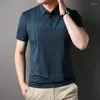 Polos para hombre, ropa de verano a rayas, camiseta de manga corta con solapa para hombre, camiseta polo versátil de moda de contraste informal de negocios S6034