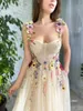 Party Dresses Champagne Floral Tulle Midi Prom Sweetheart Flower Appliques A-Line Wedding Gowns -Length Homecoming Maxi
