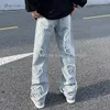 Men's Jeans High Street washed and worn jeans ins n hiphop love patch baggy straight pants graphic 230718