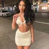 Robes de travail Echoine Puff Halter Lace Up Bandage Crop Top Mini Jupe Deux Pièces Ensemble Sexy Skinny Party Club Tenues D'été Femmes Correspondant