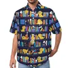 Мужские повседневные рубашки библиотека пляжная рубашка книги печатать гавайские мужчины модные блузки с коротким рукавом топы плюс размер