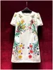 2023 Summer White Floral Print Dress Short Sleeve Round Neck Knee-Length Casual Dresses A3Q122246