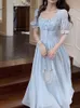 Vestidos Casuais Chiffon Slim Cor Pura Midi Dress Office Lady Elegante Mesmo Festa Mulher Manga Curta Estilo Coreano 2023 Verão