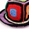 Berets Colored Knitted Bucket Hats For Women Hand Woven Color Contrast Caps Ins Sunprotect Wool Basin Hat Fashion Check Pattern Sun