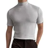 Turtleneck T-shirt Pullover Topps Male Short Sleeve Tee Slim Fit Shirt Casual Stretch Skinny Streetwear Clothing