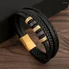 Bedelarmbanden punk kralen mannen armband magnetische gesp gevlochten vermoedelijke lederen lederen inpakbanden man sieraden cadeau druppel