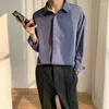 Mannen Casual Shirts 2023 Koreaanse Mode Lente Meer Blauw Mannen Luxe Lange Mouwen Los Drape Ijs Zijde Button up Shirt Blouse