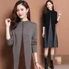 Casual Dresses Contrasting Colors Half High Neck Knee-length Women's Clothing Patchwork Loose Waist Autumn Winter Straight Pullover B93