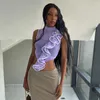 Tanques de mujer Sexy Mesh See Through Tank Top Mujer Moda Ruffle Sin mangas Slim Summer Tops 2023 Purple Irregular Club Party Camis Outfits