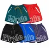 Designer Shorts Rhude Summer Fashion Beach Pants Men High Quality Street Wear Red Blue Black Purple Mens Kort storlek S-XL snabbtorkande andningsbar Casual Fitness Shorts