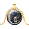 Chaînes 1 Pc Femmes Fée Sur La Lune Po Cabochon Verre Pendentif Collier Chandail Chaîne Bijoux