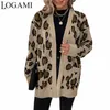 Frauen Pullover LOGAMI Leopard Print Tasche Gestrickte Pullover Herbst Winter Neue Stil Pullover frauen Strickjacke Mantel L230718