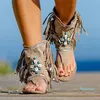 Sandales bout ouvert respirant été mode gland rétro femmes tongs ethnique extérieur bohème chaussures femmes