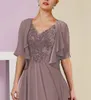 Elegant Short V-Neck Lace Mother of the Bride Dresses A-Line Chiffon Pleated Ankle Length Zipper La madre del vestido de novia Women Dresses for Women