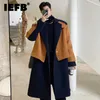 Heren Wol Blends IEFB Winter Nieuwe Koreaanse Mode Wollen Stof Contrast Gewatteerde Katoen Heren Lange Jas 2023 Patchwork Casual Trench 9A5902 HKD230718