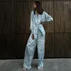 Damen-Nachtwäsche, Tie-Dye-Pyjama-Set mit Schärpen, Langarm, Damen, Frühling, Oversize, 2 Stück, modisches Heimtuch für Damen