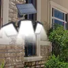 مصابيح الجدار الشمسي مستشعر الحركة في الهواء الطلق 216 LED انقسام قابلة للتعديل 3 رؤوس مصابيح الفيضان في حديقة ساحة الشارع مضاد للماء