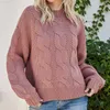 Women's Sweaters Women's Knit Sweater Autumn Winter Female's Half Turtleneck Long Sleeve Solid Casual Twisted Flower Crocheting Pullover Shirts L230718