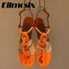 Sandaler 2023 Summer Crystal String Bead Flat Heels Women Flip Flops Buckle Strap Peep Toe Sexig Slingback Shoe