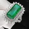 Cluster Rings RUZZALLATI Trend Vintage Lab Emerald Ring Rectangle Stone Resizable Wedding Banquet Jewelry Valentine's Birthday Gift