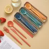 Dinnerware Sets Portable Reusable Spoon Fork Chopsticks Knife Wheat Straw Tableware Cutlery Set Travel Picnic Camping Kits Kitchen