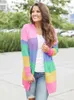 Kvinnors tröjor Fitshinling Rainbow Rands Long Cardigan tröja Kvinnor Stickade kläder Färgglada Winter Coat Knitwear Slim Casual Jackets Ny L230718