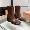 Designer de luxe femmes bottes courtes noir blanc marron cuir de vachette bottine chaussures à talons hauts taille 35-40