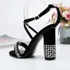 Summer Fashion Sexy Sandals 2024 Lady Black Suede Crystal Strappy High Heels Shoes Stripper 64350