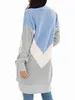 Kadın Sweaters Logami Örme Cardigan V Boyun Geometrik Colorblock hırka Kadınlar Uzun Kollu Cep Kazak Uzun Triko L230718