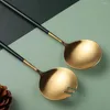 Dinnerware Sets Gilded Tableware Household Salad Dishes Fork Spoon Service 2Pcs Stainless Steel Cutlery Set Kitchenware Drop