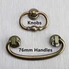 76mm Dresser Sap Knobs Bronz Çekmece Dolap Çekme 3 Antik Pirinç Damla Yüzük Vintage Mobilya Kulpları KNOB343C