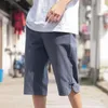 Shorts masculino de linho de algodão curto fino reto sete calças verão casual esportes academia sólido respirável praia corrente