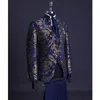 Costumes pour hommes Blazers Floral Jacquard Mariage pour hommes avec col montant Double boutonnage Bleu marine Formel Groom Tuxedo Veste Gilet Pantalon 3 pièces 230718