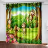 Curtain 3D Cute Cartoon Monkey Funny Zoo Children's Thin Window Curtains For Kids Living Room Bedroom Decor 2 Pieces