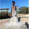 Luxury Sparkly Mermaid Prom Dresses African Black Girls Crystal Feathers Graduation Sexy Evening Dress Formal Gowns robes de soiree