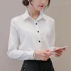 Blusas femininas fashion slim camisa de botão manga longa coreana roupa de trabalho formal casual versátil chiffon