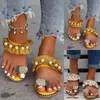 Sandalen Vrouwen Faux Pearl Pineapple Decor Ruffle Trim String Vakantie Zomer Flat