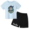 Set di abbigliamento Bambini Estate Mercoledì Addams Famiglia Stampa Abiti corti casual 4-14T Ragazzi Ragazze 2 pezzi T-shirt + pantaloni Abiti sportivi Set di vestiti