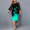 Vestidos casuais básicos plus size roupas femininas elegantes vestidos de festa casuais outono/inverno estampa rendada na altura do joelho manga flare decote em bico 230717