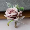 Dekorativa blommor 2st bröllop boutonniere corsage artificiell rosblomma brudgummen brudgummen brudbrudtärnor rosa champagne