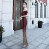 Robes de soirée rouge or paillettes hors de l'épaule à manches courtes sirène élégante robe longue formelle pour les femmes Sexy Clubwear 2023