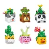 Blokken Leuke Dieren Succulent Ingemaakte Bloemen Bouwstenen Panda Kat Ingemaakte Cactus Model Gemonteerd Bricks Kinderen Gift Speelgoed R230718