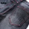 Mäns jeans kakan nostalgisk rak rör europeisk och amerikansk trasig hål klippt traspatch stretch män k029704 230718