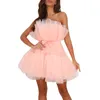 Robes Décontractées Femmes Sans Manches Tulle Tutu Princesse Solide Noir Rose Hors Épaule Maille À Volants Couches De Mariage Fête De Bal Mini Robe Robe