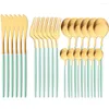 Dinnerware Sets Mint Gold 24Pcs Cutlery Set Matte Western Knives Flatware Fork Spoon Stainless Steel Silverware Kitchen Tableware